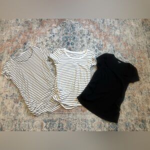 Maternity Bundle-Large tees 2 Black and White Striped Tees; one solid black